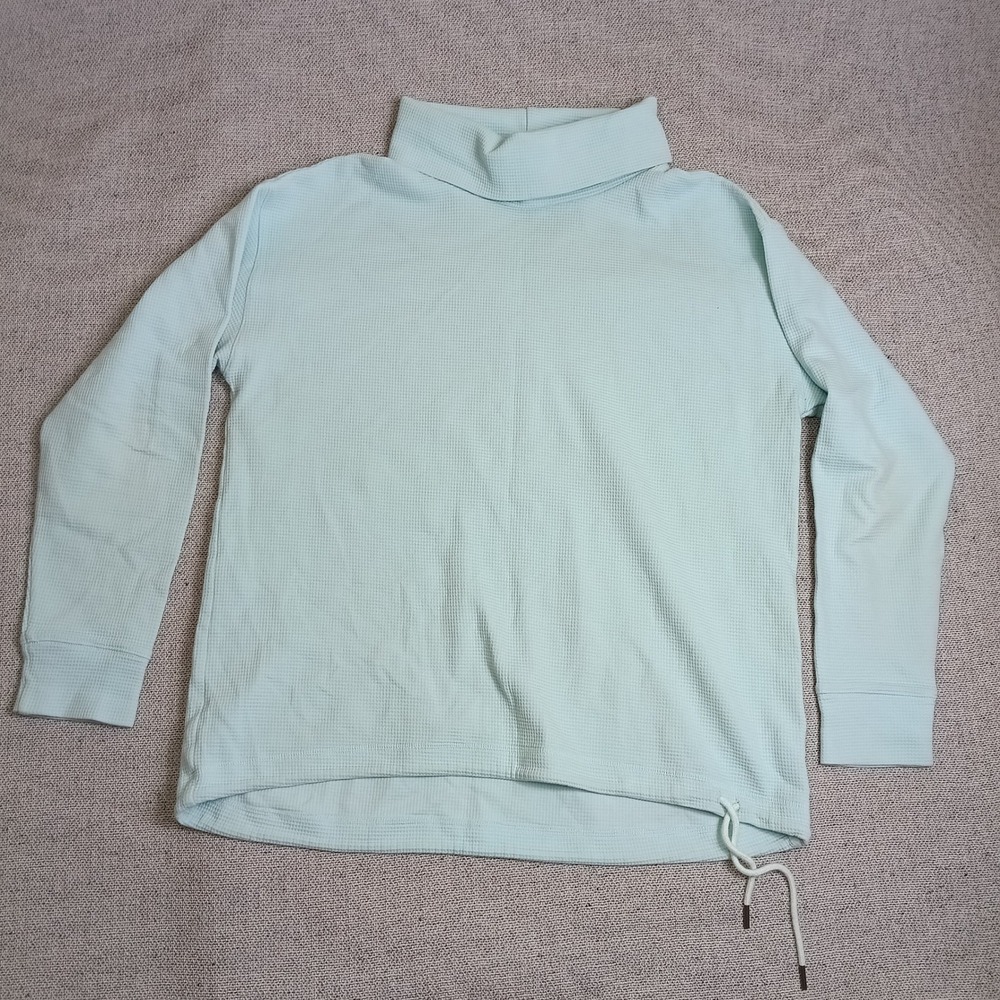 Lands End Waffle Knit Top Womens M Light Green Excellent Drawstring Turtleneck